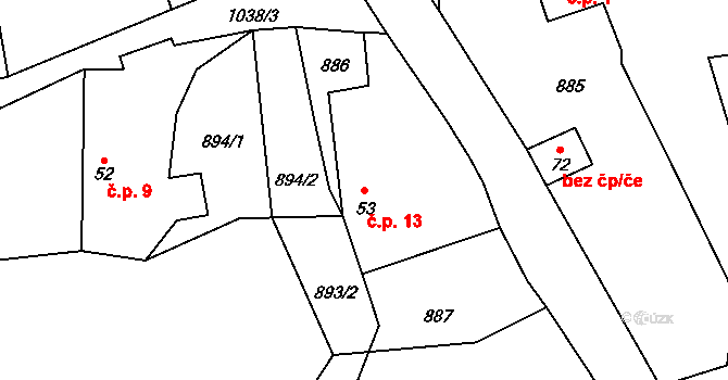 Chlum 13, Jistebnice na parcele st. 53 v KÚ Chlum u Jistebnice, Katastrální mapa