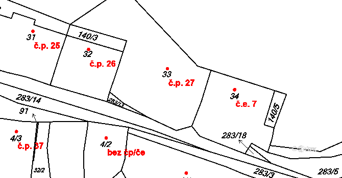 Dolní Kamenice 27, Holýšov na parcele st. 33 v KÚ Dolní Kamenice u Holýšova, Katastrální mapa