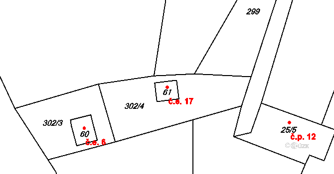 Ostrovec 17, Ostrovec-Lhotka na parcele st. 61 v KÚ Ostrovec u Terešova, Katastrální mapa
