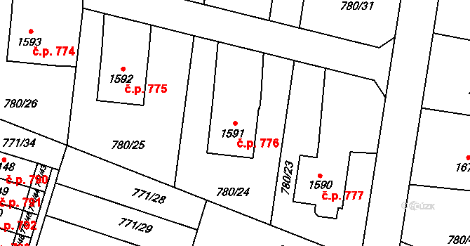 Nové Město nad Metují 776 na parcele st. 1591 v KÚ Nové Město nad Metují, Katastrální mapa