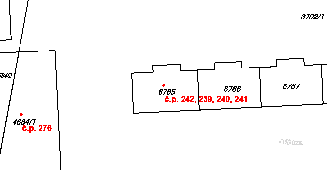 Polabiny 239,240,241,242, Pardubice na parcele st. 6765 v KÚ Pardubice, Katastrální mapa