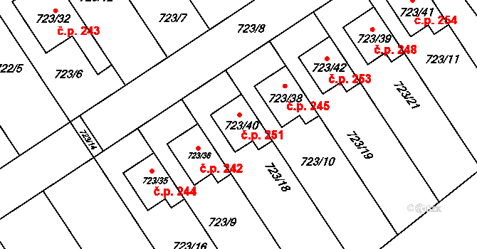Přerov IV-Kozlovice 251, Přerov na parcele st. 723/40 v KÚ Kozlovice u Přerova, Katastrální mapa