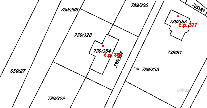 Proskovice 384, Ostrava na parcele st. 739/354 v KÚ Proskovice, Katastrální mapa