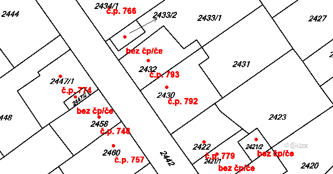 Zábřeh 792 na parcele st. 2430 v KÚ Zábřeh na Moravě, Katastrální mapa
