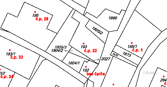 Heltínov 22, Luboměř na parcele st. 193 v KÚ Luboměř, Katastrální mapa