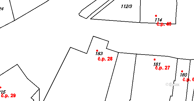 Chlum 28, Křemže na parcele st. 183 v KÚ Chlum u Křemže, Katastrální mapa