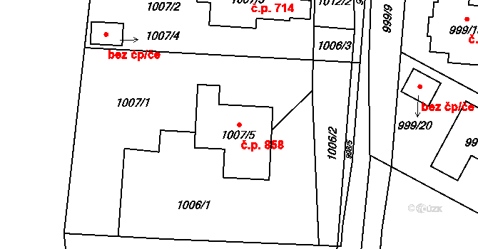 Suchdol nad Lužnicí 858 na parcele st. 1007/5 v KÚ Suchdol nad Lužnicí, Katastrální mapa