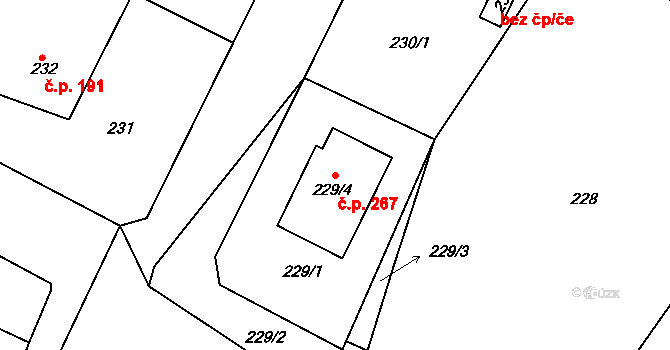 Senec 267, Zruč-Senec na parcele st. 229/4 v KÚ Senec u Plzně, Katastrální mapa