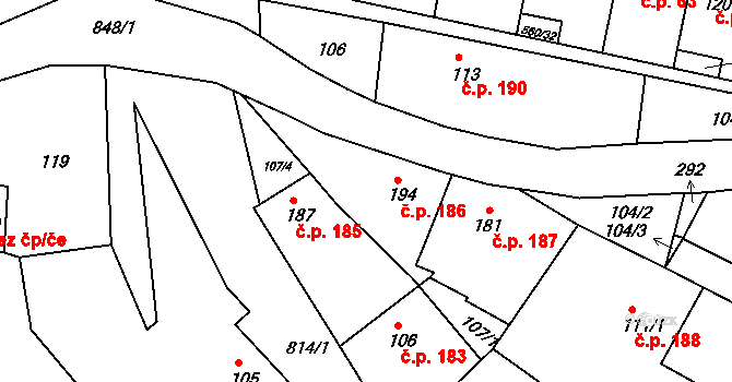 Telce 186, Peruc na parcele st. 194 v KÚ Telce, Katastrální mapa