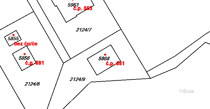 Horní Předměstí 551, Trutnov na parcele st. 5988 v KÚ Trutnov, Katastrální mapa