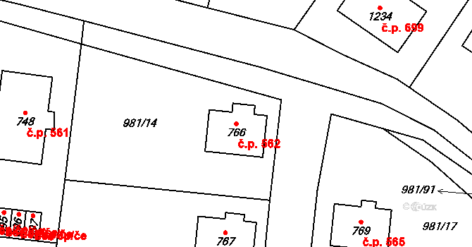 Přibyslav 562 na parcele st. 766 v KÚ Přibyslav, Katastrální mapa