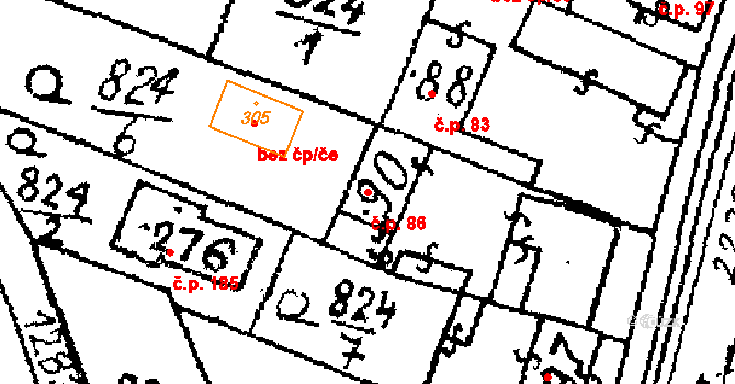 Horní Lukavice 86 na parcele st. 90 v KÚ Horní Lukavice, Katastrální mapa
