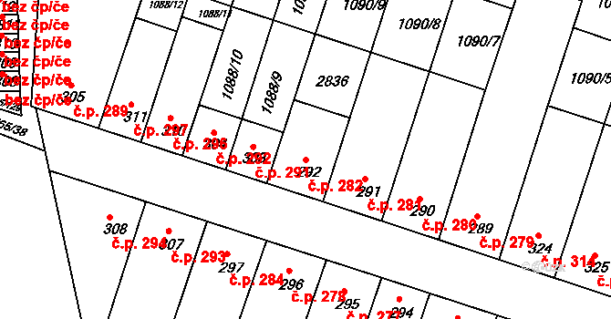 Vranovice 282 na parcele st. 292 v KÚ Vranovice nad Svratkou, Katastrální mapa