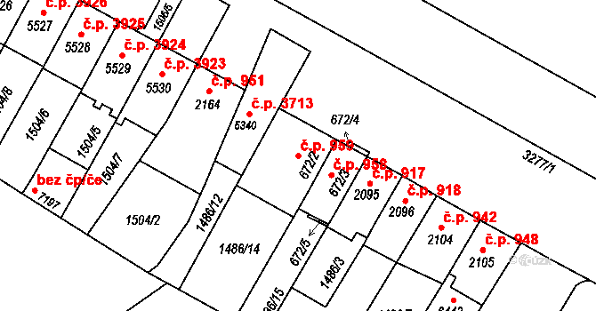 Kroměříž 959 na parcele st. 672/2 v KÚ Kroměříž, Katastrální mapa