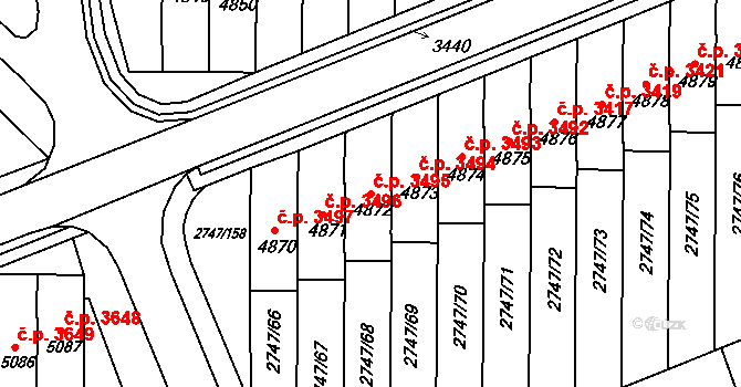 Kroměříž 3495 na parcele st. 4872 v KÚ Kroměříž, Katastrální mapa