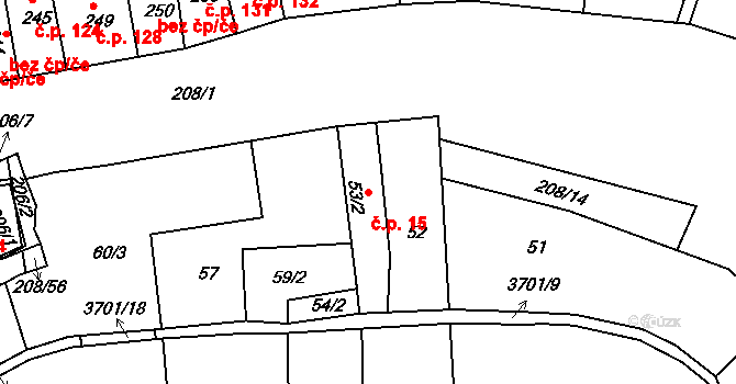 Holešov 15 na parcele st. 53/1 v KÚ Holešov, Katastrální mapa