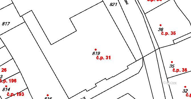 Konice 31 na parcele st. 819 v KÚ Konice, Katastrální mapa