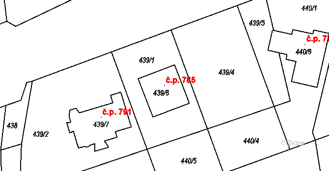 Proboštov 785 na parcele st. 439/6 v KÚ Proboštov u Teplic, Katastrální mapa
