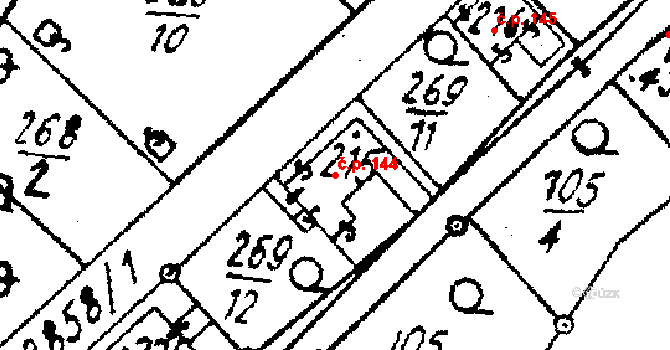 Střítež nad Ludinou 144 na parcele st. 215 v KÚ Střítež nad Ludinou, Katastrální mapa