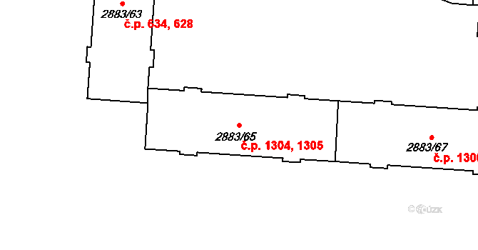 Přerov I-Město 1304,1305, Přerov na parcele st. 2883/65 v KÚ Přerov, Katastrální mapa