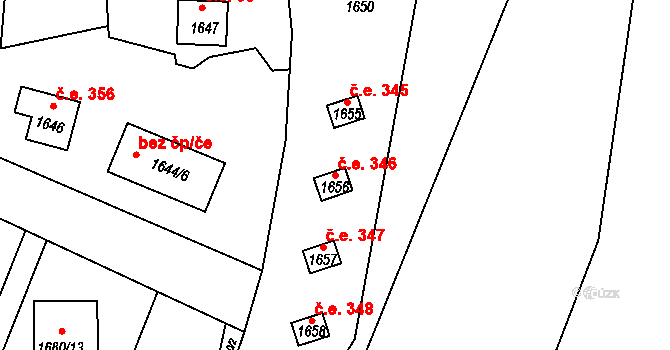 Sázava 346 na parcele st. 1656 v KÚ Sázava, Katastrální mapa