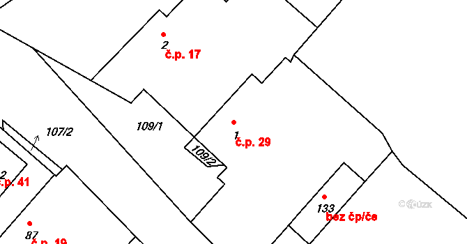 Čekanov 29, Úžice na parcele st. 1 v KÚ Čekanov, Katastrální mapa