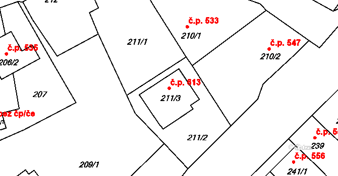 Rudolfov 613 na parcele st. 211/3 v KÚ Rudolfov u Českých Budějovic, Katastrální mapa