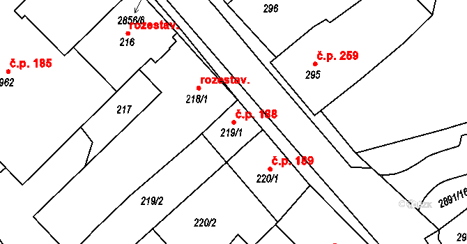 Teplá 188 na parcele st. 219/1 v KÚ Teplá, Katastrální mapa