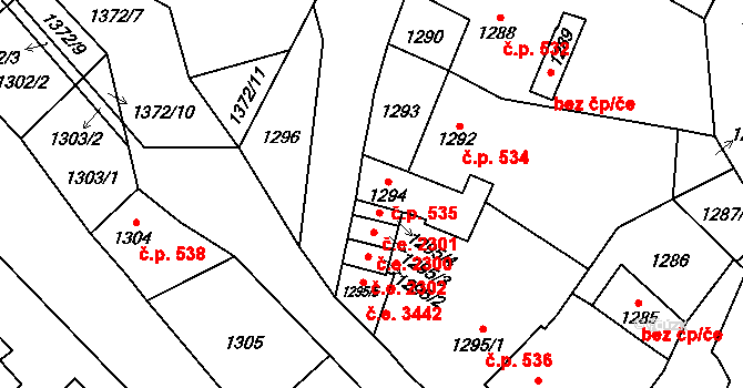 Jihlava 535 na parcele st. 1294 v KÚ Jihlava, Katastrální mapa
