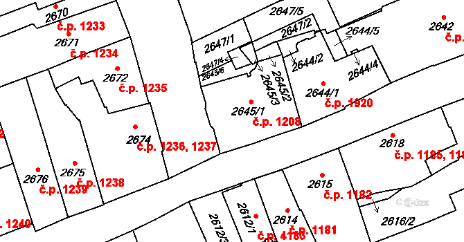 Jihlava 1208 na parcele st. 2645/1 v KÚ Jihlava, Katastrální mapa