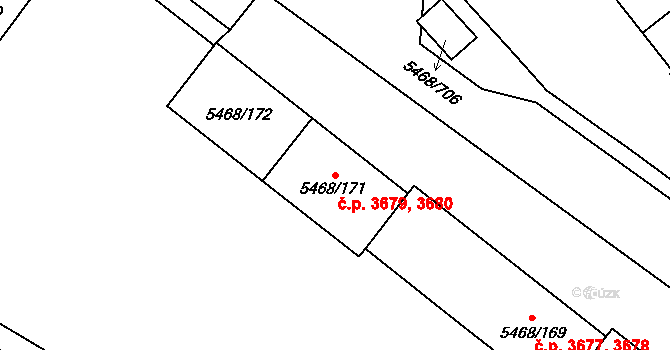Jihlava 3679,3680 na parcele st. 5468/171 v KÚ Jihlava, Katastrální mapa