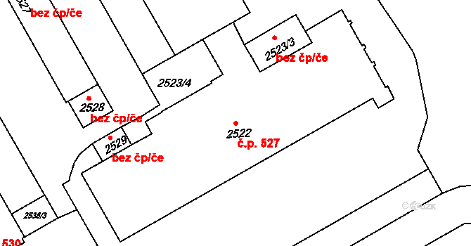 Lyžbice 527, Třinec na parcele st. 2522 v KÚ Lyžbice, Katastrální mapa