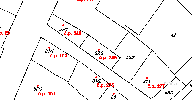 Rožďalovice 246 na parcele st. 57/2 v KÚ Rožďalovice, Katastrální mapa