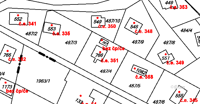 Kamenný Újezdec 351, Kamenný Přívoz na parcele st. 766 v KÚ Kamenný Přívoz, Katastrální mapa