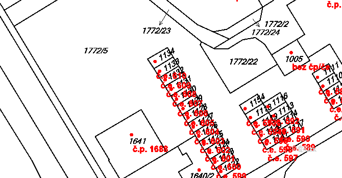 Tišnov 607 na parcele st. 1131 v KÚ Tišnov, Katastrální mapa