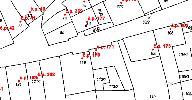 Prušánky 171 na parcele st. 112 v KÚ Prušánky, Katastrální mapa