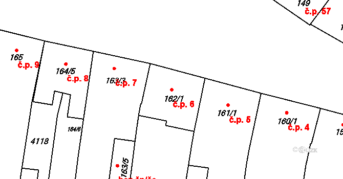Kyjov 6 na parcele st. 162/1 v KÚ Kyjov, Katastrální mapa