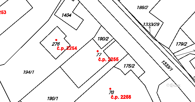 Šumperk 2255 na parcele st. 77 v KÚ Horní Temenice, Katastrální mapa
