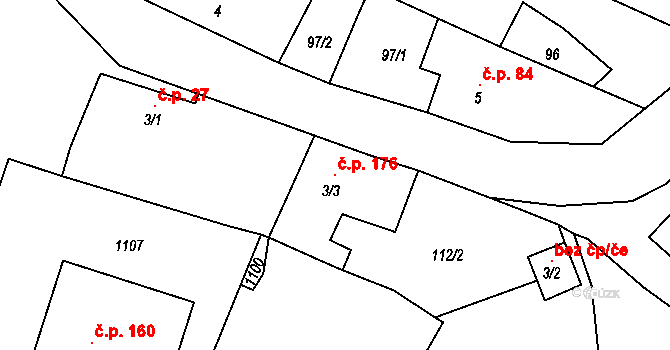 Milešov 176, Velemín na parcele st. 3/3 v KÚ Milešov u Lovosic, Katastrální mapa