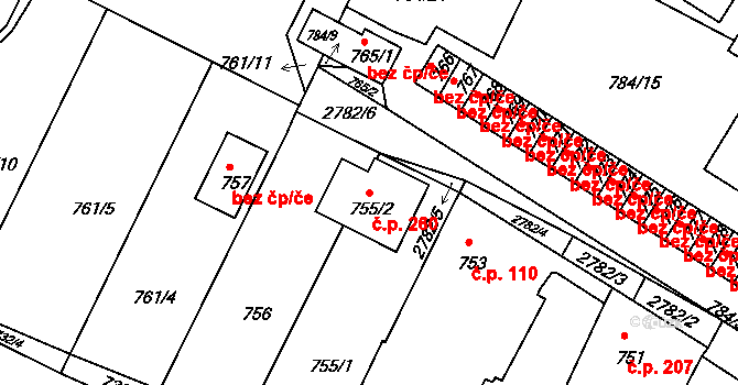 Dačice V 260, Dačice na parcele st. 755/2 v KÚ Dačice, Katastrální mapa
