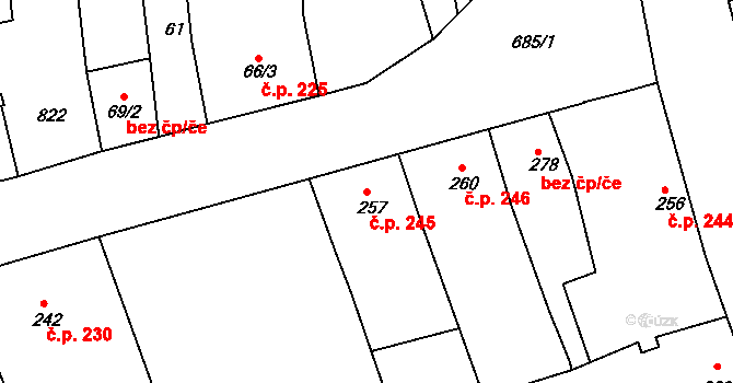 Nechanice 245 na parcele st. 257 v KÚ Nechanice, Katastrální mapa