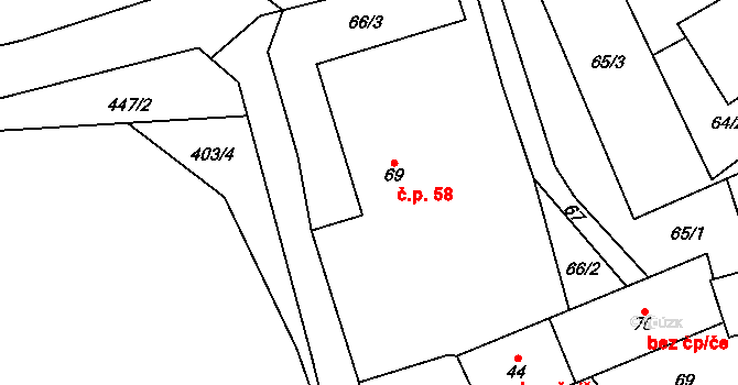 Chotovice 58 na parcele st. 69 v KÚ Chotovice, Katastrální mapa