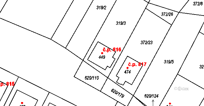Chvalčov 816 na parcele st. 449 v KÚ Chvalčova Lhota, Katastrální mapa