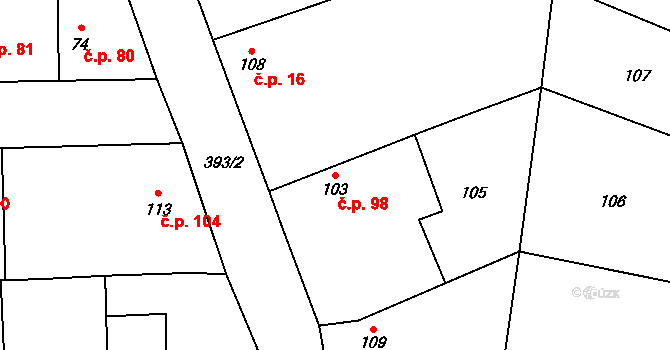 Lounky 98, Chodouny na parcele st. 103 v KÚ Lounky, Katastrální mapa