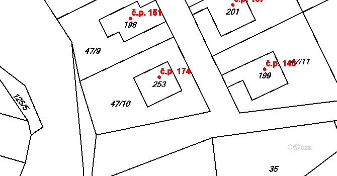 Poplze 174, Libochovice na parcele st. 253 v KÚ Poplze, Katastrální mapa