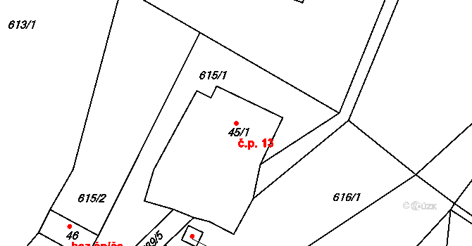 Víchovská Lhota 13, Víchová nad Jizerou na parcele st. 45/1 v KÚ Víchovská Lhota, Katastrální mapa