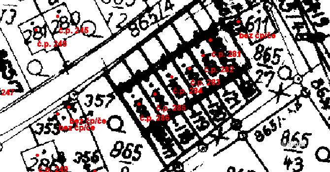 Pecka 284 na parcele st. 405 v KÚ Pecka, Katastrální mapa