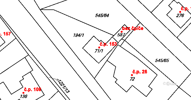 Vigantice 153 na parcele st. 71/1 v KÚ Vigantice, Katastrální mapa