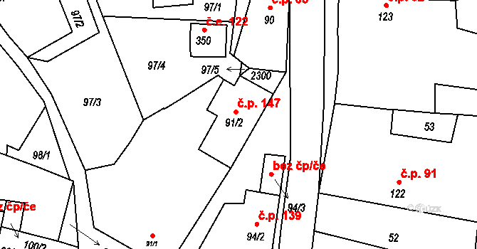 Borotín 147 na parcele st. 91/2 v KÚ Borotín u Tábora, Katastrální mapa