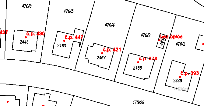 Holínské Předměstí 421, Jičín na parcele st. 2467 v KÚ Jičín, Katastrální mapa